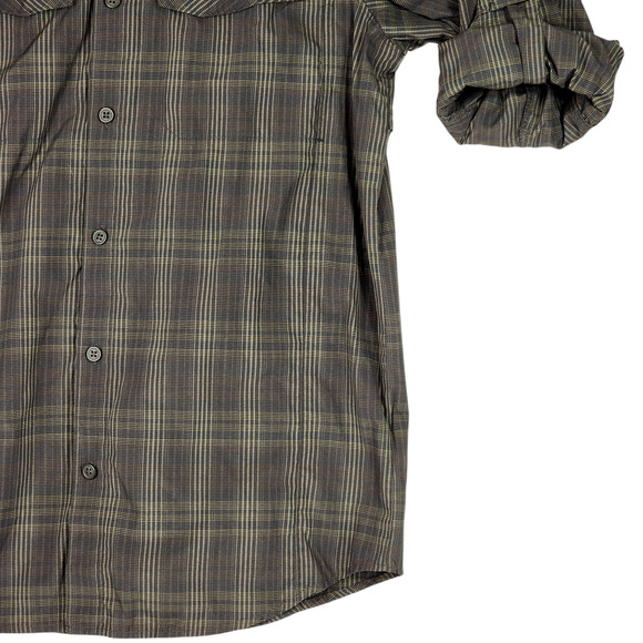 Columbia Men M Omnishade Button Up Shirt Nylon Brown Plaid Vents Roll Tab Sleeve - Picture 9 of 13